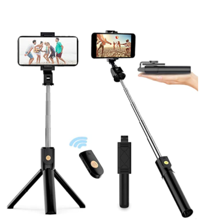 Wireless Selfie Stick, 360° Adjustable Bluetooth Selfie Stick with Tripod Stand and Detachable Wireless Remote, Support Video Record, Extendable Monopod