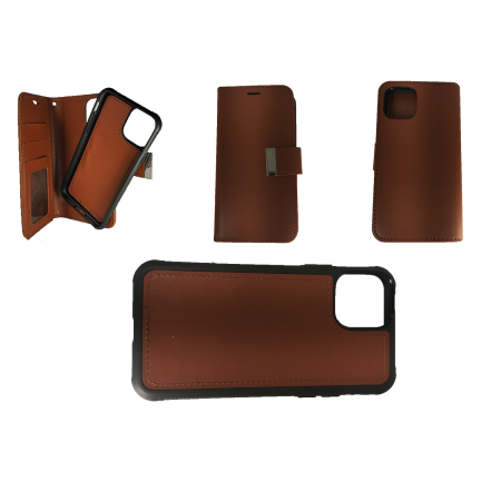 Apple iPhone 11 Magnetic Detachable Leather Wallet Case Brown